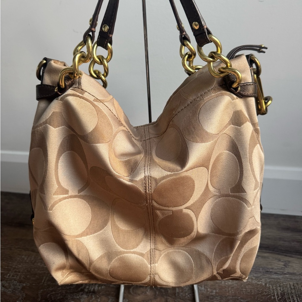 Coach Tan Hobo Bag with Gold Accents